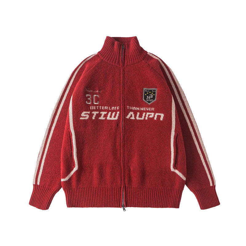 美式復古街頭黑色針織開衫外套女秋冬季寬鬆潮牌毛衣