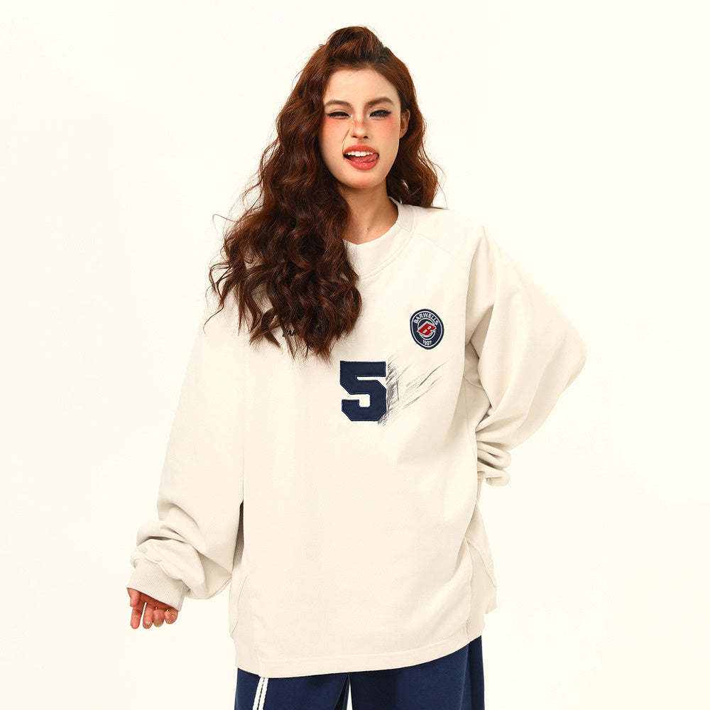 美式復古運動風字母套頭衛衣女寬鬆秋季百搭上衣