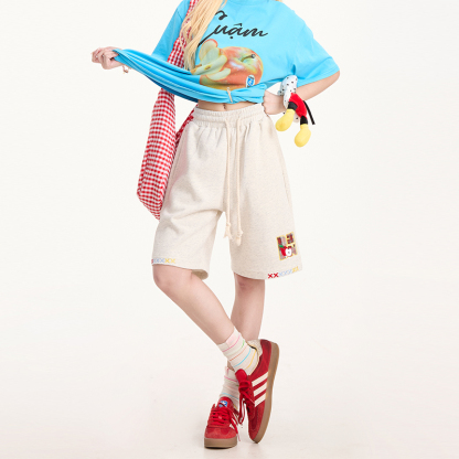 夏季美式街頭抽繩中褲百搭寬鬆五分褲女休閒短褲