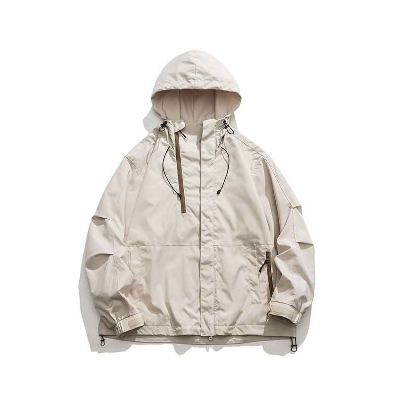 戶外工裝連帽拉鍊衝鋒衣外套女春秋美式復古休閒徒步登山服