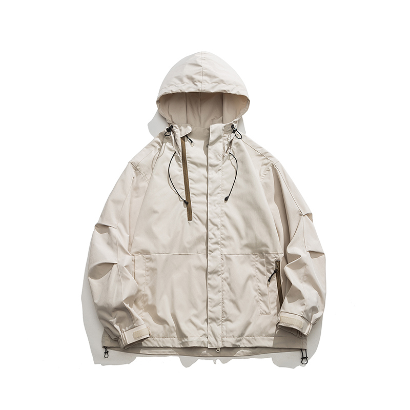 戶外工裝連帽拉鍊衝鋒衣外套女春秋美式復古休閒徒步登山服