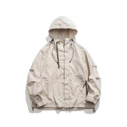 戶外工裝連帽拉鍊衝鋒衣外套女春秋美式復古休閒徒步登山服