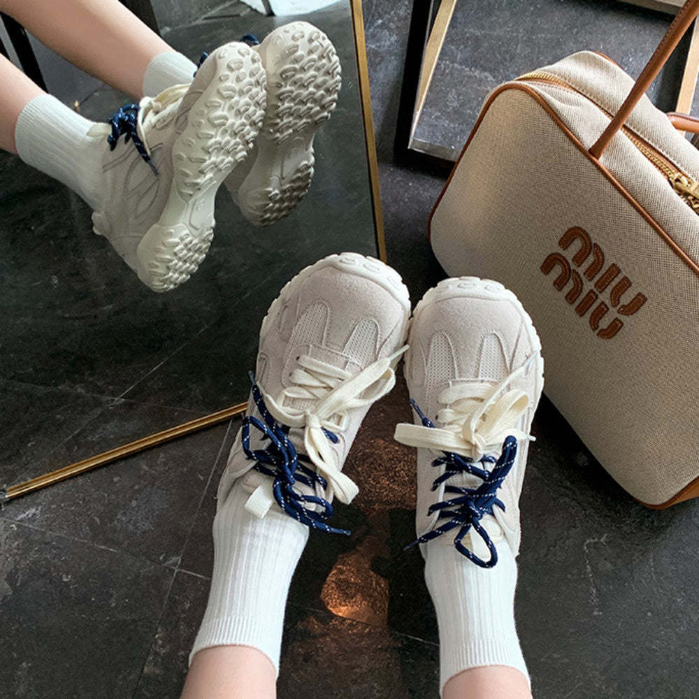 新款內增高經典軟底板鞋圓頭拼接透氣網面德訓阿甘鞋