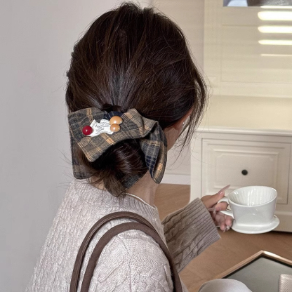 韓式格子方巾大腸發圈女復古超大號頭繩方形發飾高級感不傷發皮筋