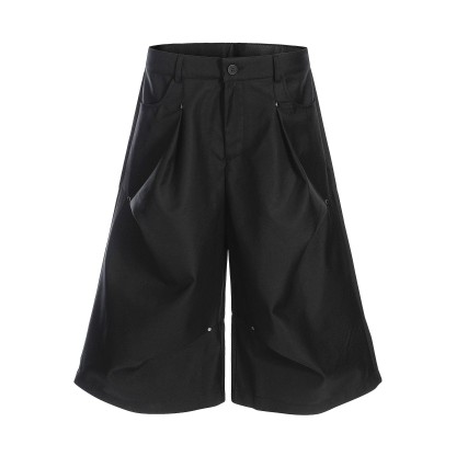 夏季潮牌設計感撞釘休閒短褲女cleanfi闊腿七分褲