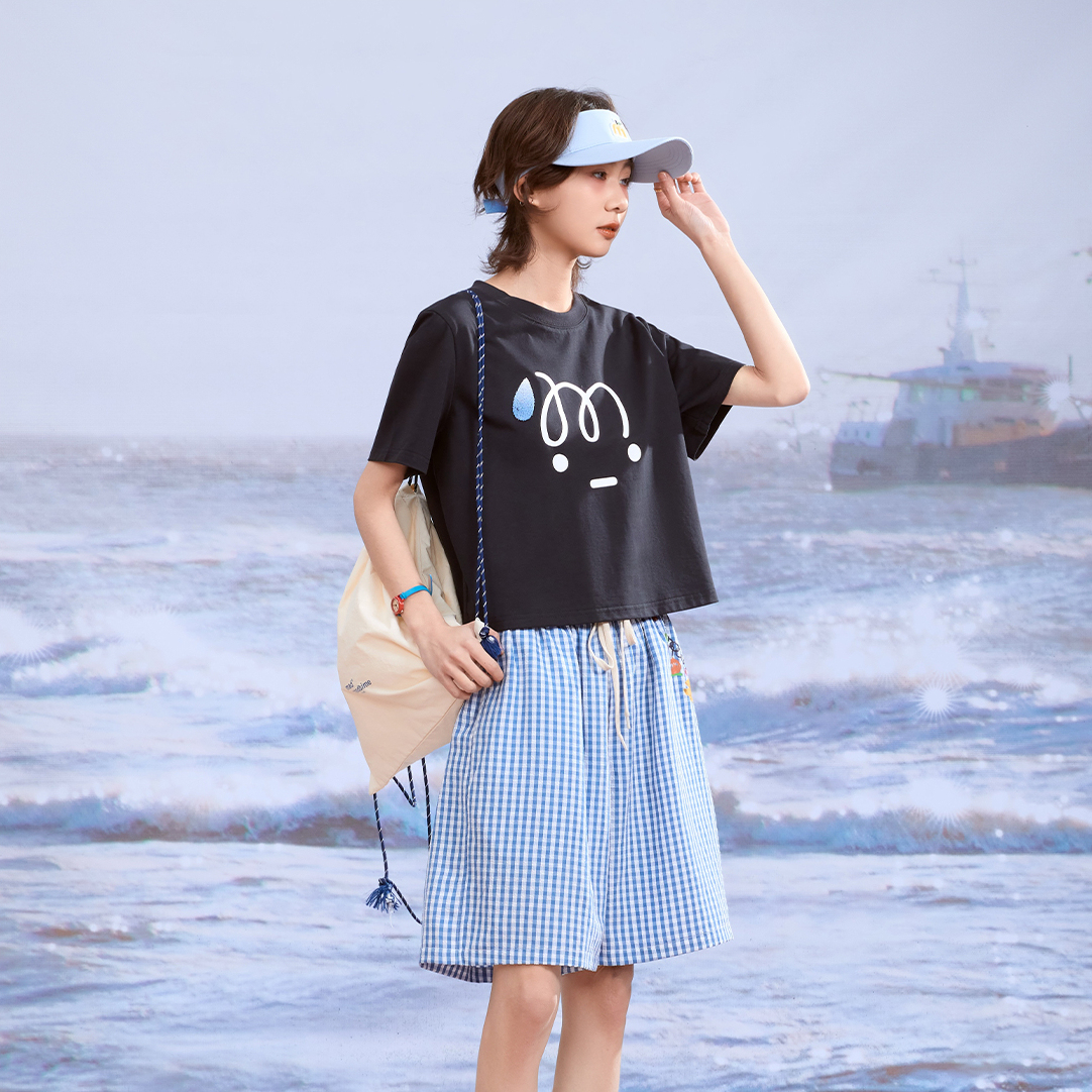 日系夏季220G索羅娜凉感面料流汗表情包短款T恤