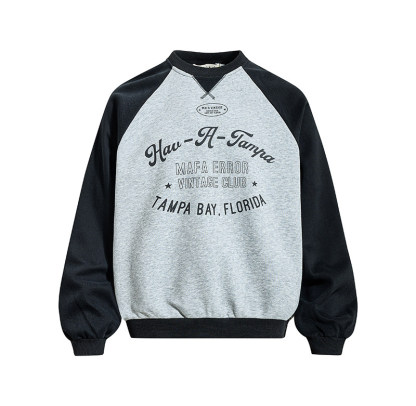 美式復古學院風撞色圓領套頭衛衣女春季新款寬鬆百搭上衣