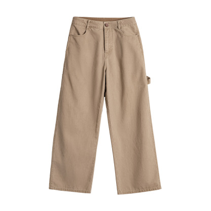 卡其色復古工裝巴恩風伐木褲純棉窄版直筒顯瘦長褲子女士秋冬