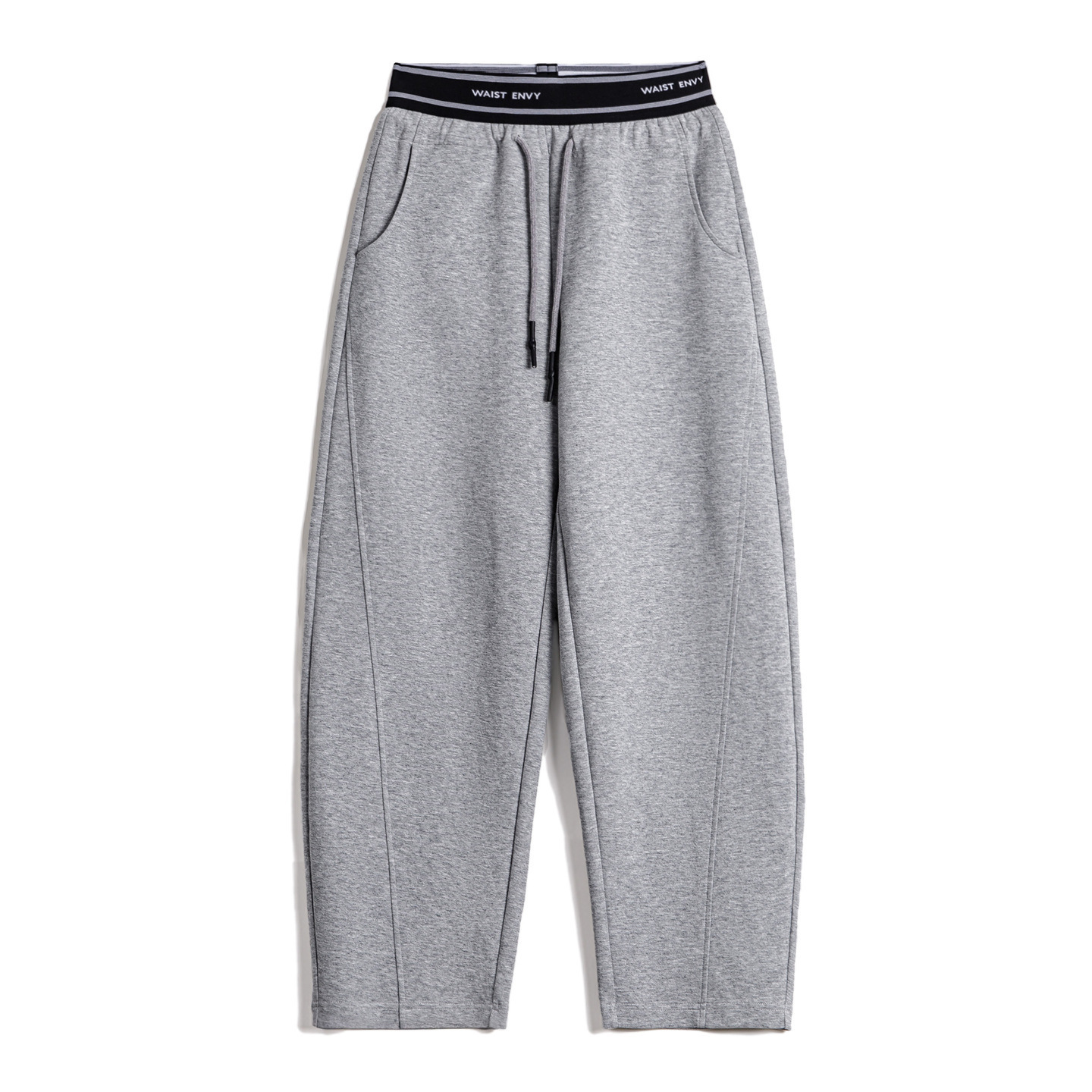 花灰撞色雙腰頭假兩件抽繩直筒香蕉鐮彎刀休閒運動衛褲女士秋