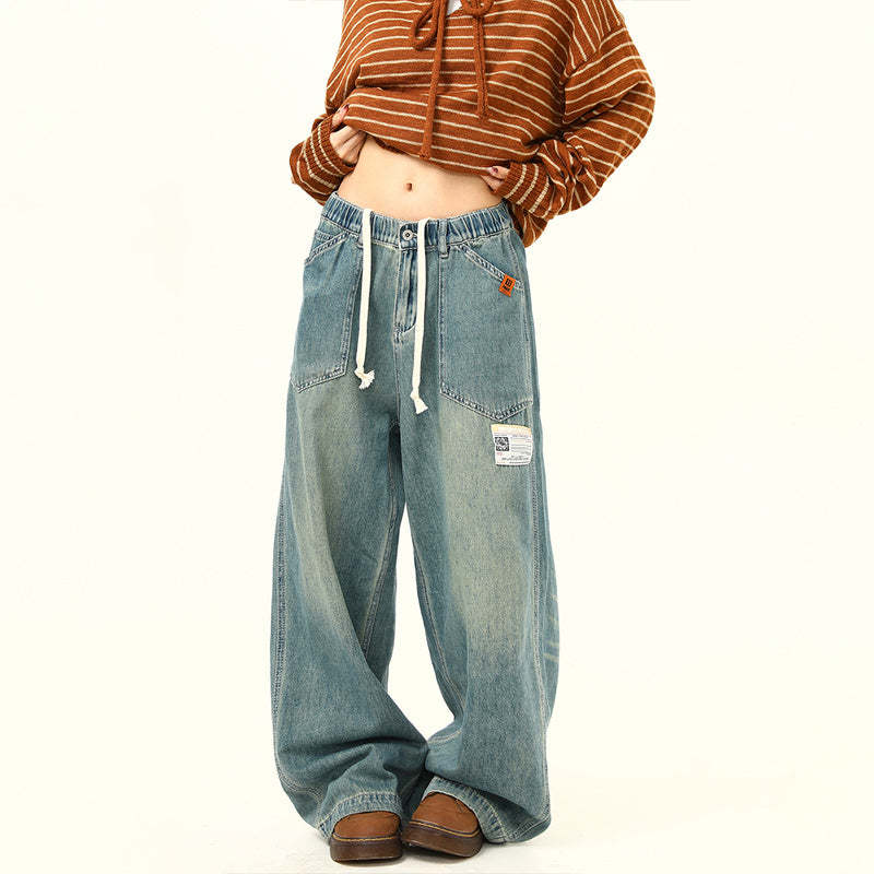 美式復古水洗baggy牛仔褲女秋季潮牌寬鬆直筒百搭老爹褲