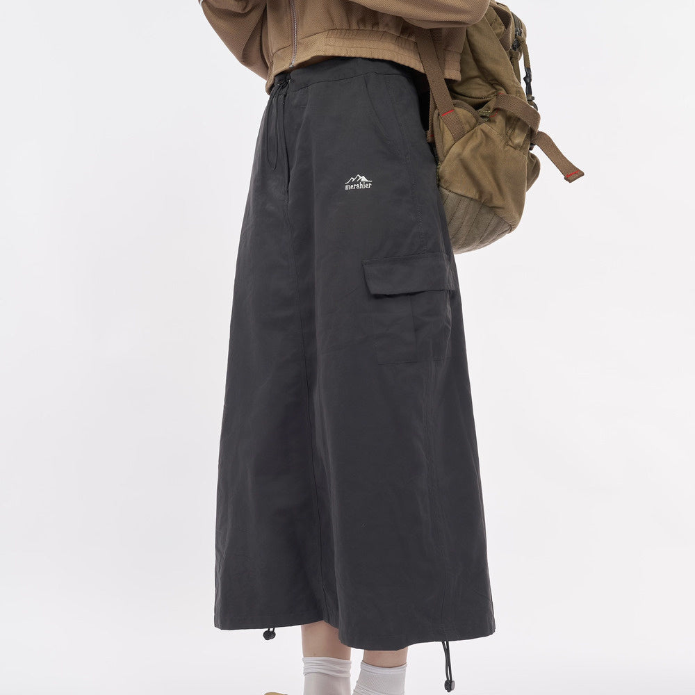 美式街頭復古辣妹露營風徒步百搭高腰口袋工裝裙長裙女