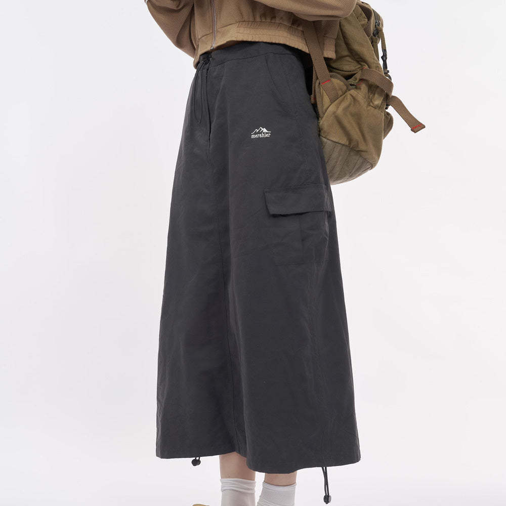 美式街頭復古辣妹露營風徒步百搭高腰口袋工裝裙長裙女