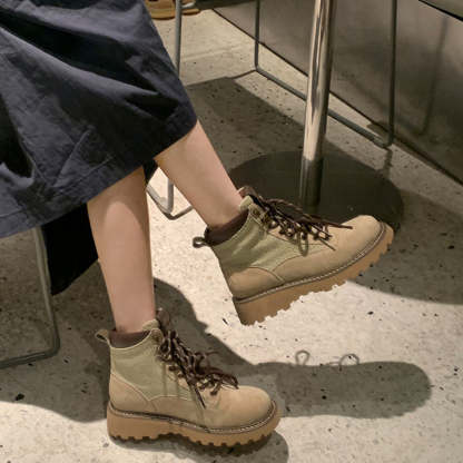 英倫風時髦低幫短靴圓頭厚底經典馬丁靴女春秋款