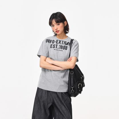 美式復古正肩T恤女夏季字母印花短款寬鬆cleanfit短袖