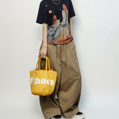 復古時尚手拎單肩黃色帆布水桶包斜挎包小個子單間手提包包女