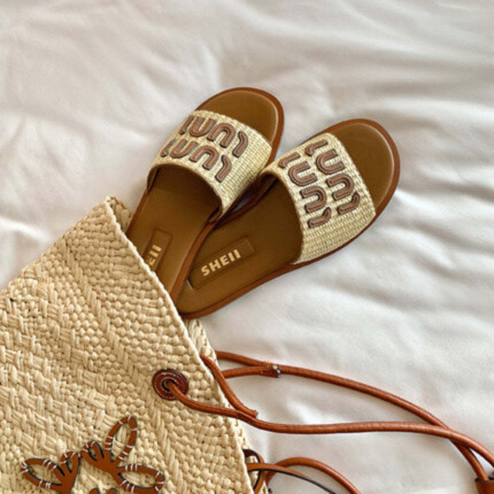 度假編織平底沙灘拖鞋女涼拖外穿百搭夏