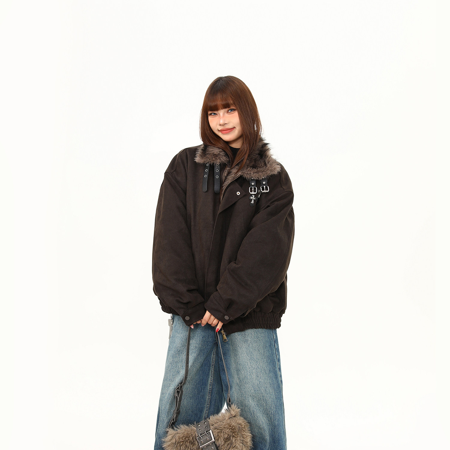 美式復古高級感美拉德座山雕棉服外套女冬季加厚保暖棉衣