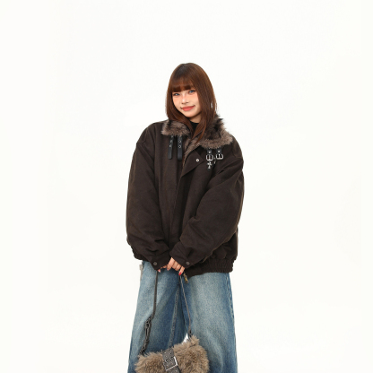 美式復古高級感美拉德座山雕棉服外套女冬季加厚保暖棉衣