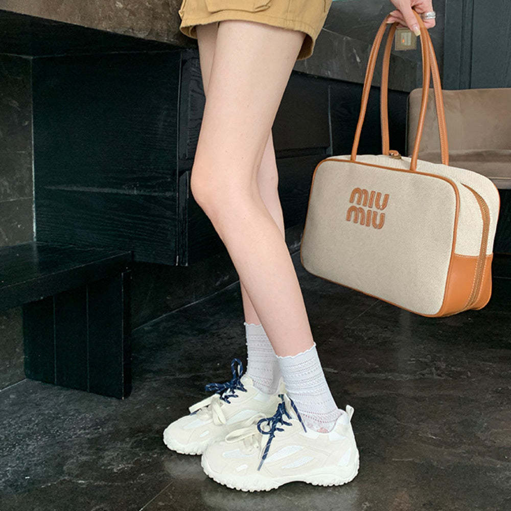 新款內增高經典軟底板鞋圓頭拼接透氣網面德訓阿甘鞋