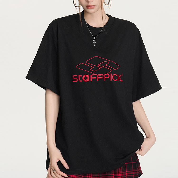 美式復古潮牌街頭刺繡寬鬆短袖T恤女夏百搭休閒半袖上衣