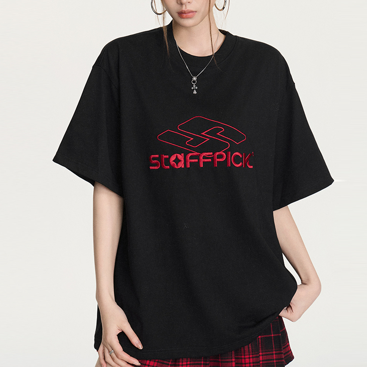 美式復古潮牌街頭刺繡寬鬆短袖T恤女夏百搭休閒半袖上衣