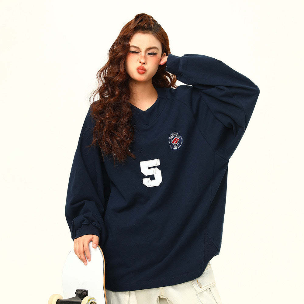 美式復古運動風字母套頭衛衣女寬鬆秋季百搭上衣