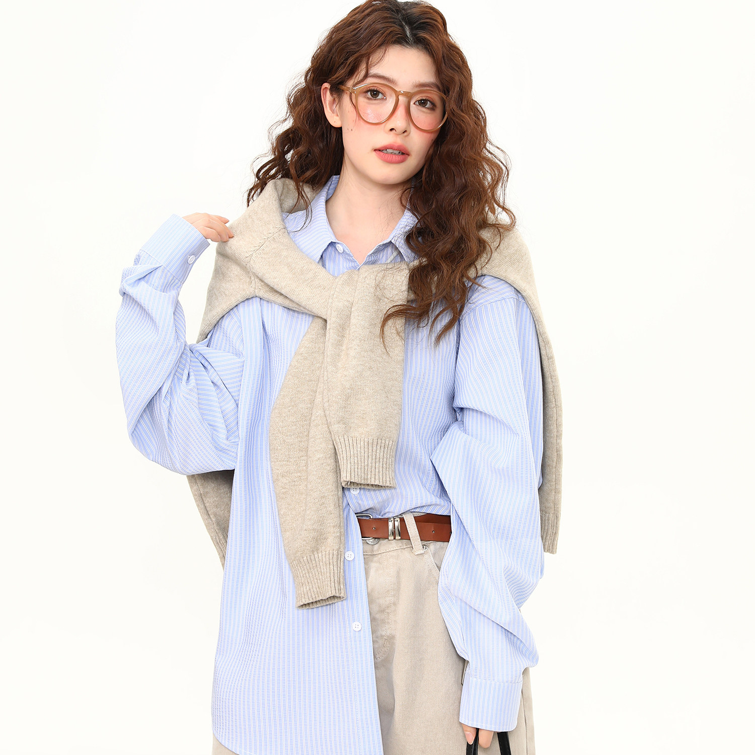 復古休閒通勤高智感長袖襯衫女寬鬆百搭慵懶早春條紋襯衣