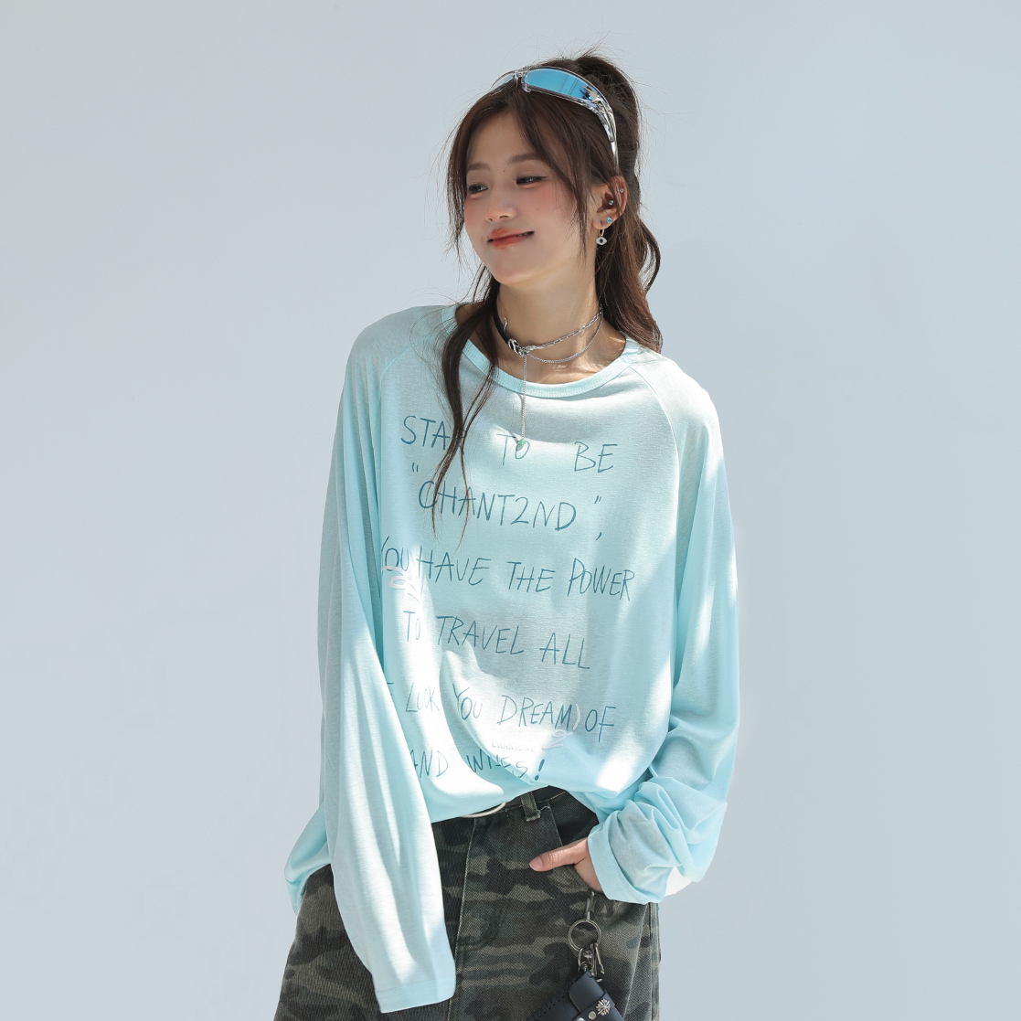 萊賽爾天絲長袖t恤女夏季薄款防曬罩衫寬鬆微透上衣