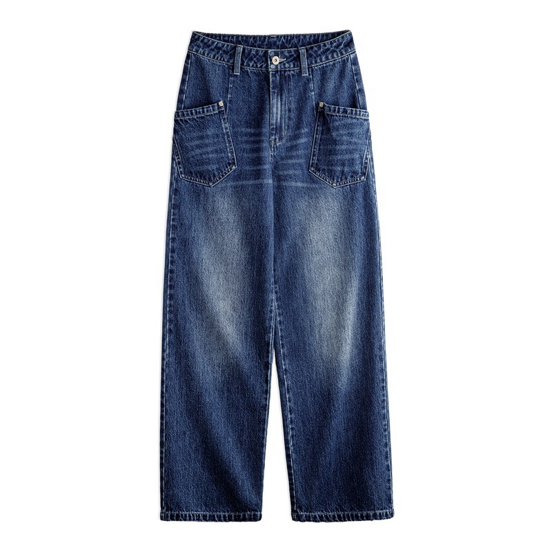 馬登女裝 美式闊腿牛仔褲水洗丹寧直筒拖地褲子設計感顯瘦長褲春秋季女