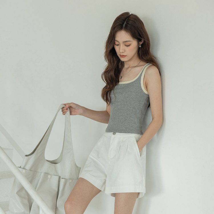 黑色修身顯瘦無袖吊帶背心2025夏季外穿撞色上衣