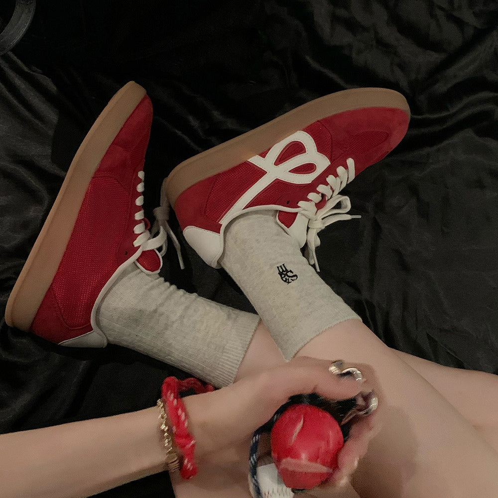 復古透氣圓頭系帶厚底增高輕便德訓板鞋女