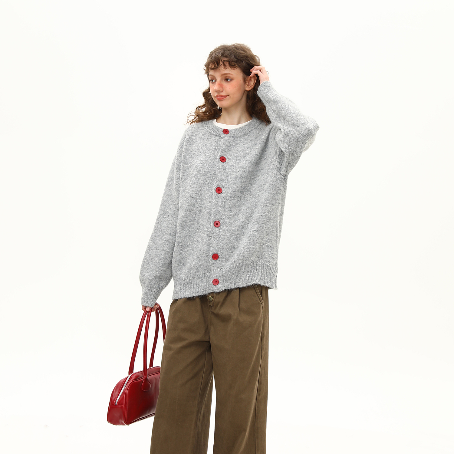 美式復古純色高級感針織衫毛衣女早秋寬鬆慵懶風外套