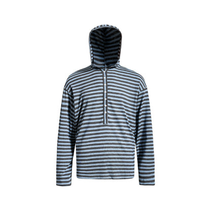 春夏新款美式運動風條紋連帽輕薄長袖T恤女寬鬆防曬罩衫