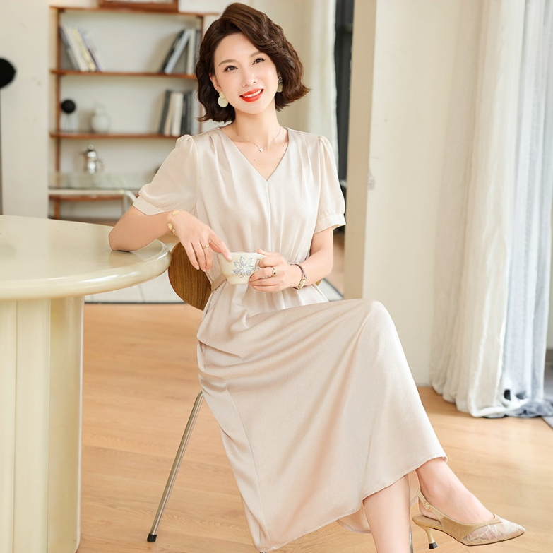 夏裝高級感短袖連衣裙中老年女裝夏季雪紡裙年輕長裙2026新款