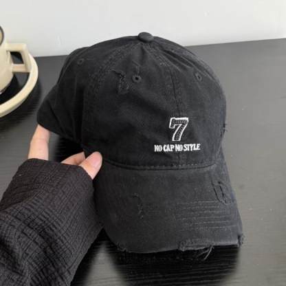 日系水洗牛仔數位7鴨舌帽帽子女顯臉小棒球帽夏