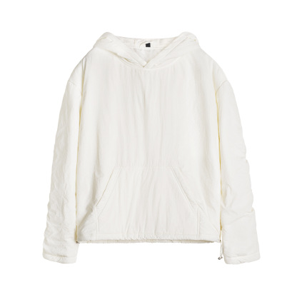 黑白色寬鬆廓形加厚保暖套頭氣絨棉服連帽衛衣夾克外套女士冬