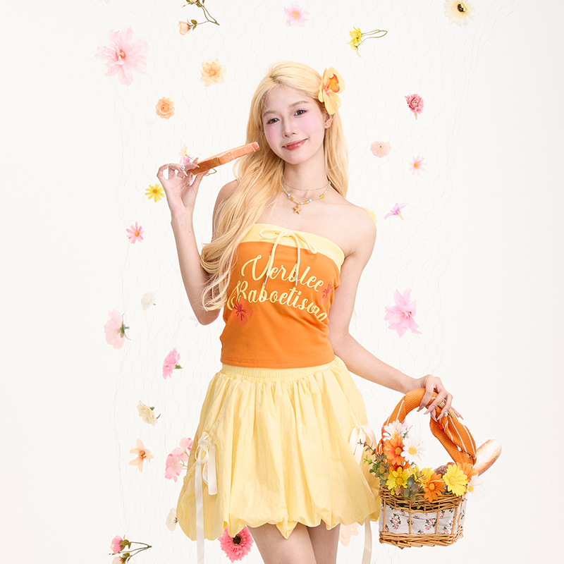 多巴胺字母印花抹胸背心女復古辣妹短款修身無袖t恤上衣