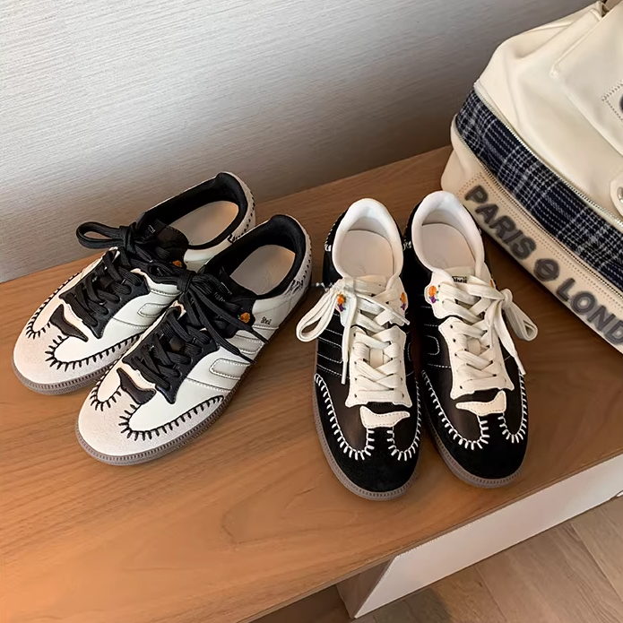 復古拼色手縫線運動休閒鞋板鞋女德訓鞋