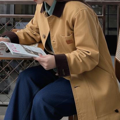 美式復古密歇根風衣卡其色巴恩風中長款廓形夾克外套女士秋冬