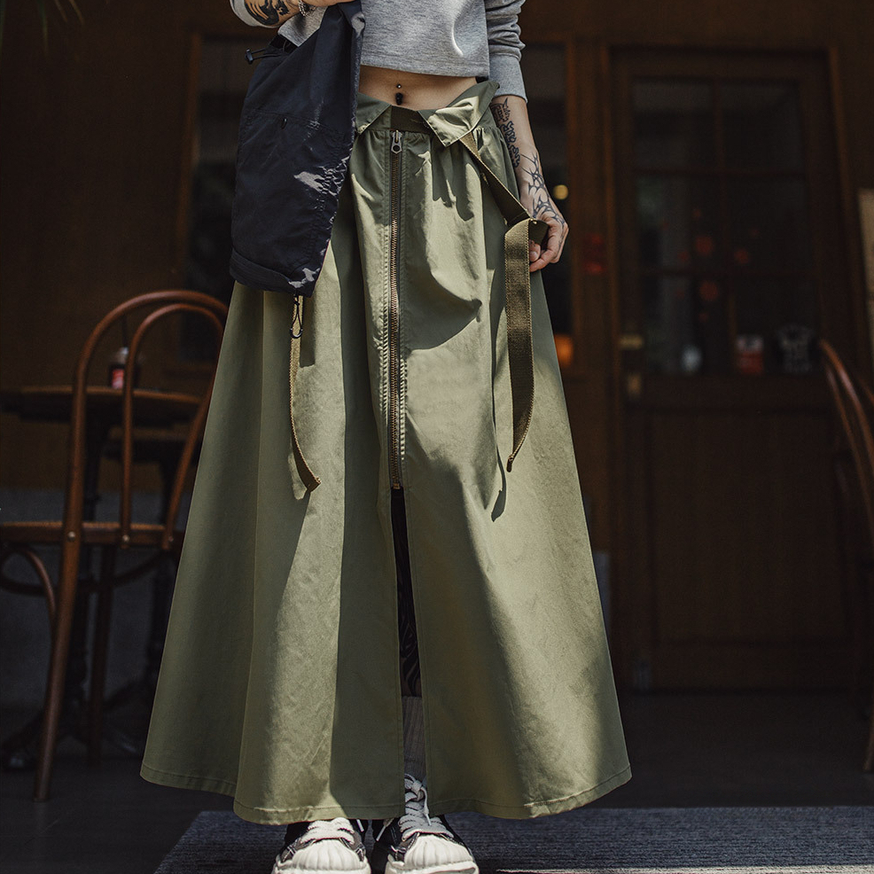 寬鬆吊帶疊穿工裝背帶連衣裙高收腰A字半身長款傘裙子女士秋