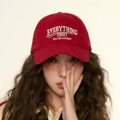 美式復古顯白酒紅色鴨舌帽子女顯臉小街頭休閒寬彎簷深頂棒球帽