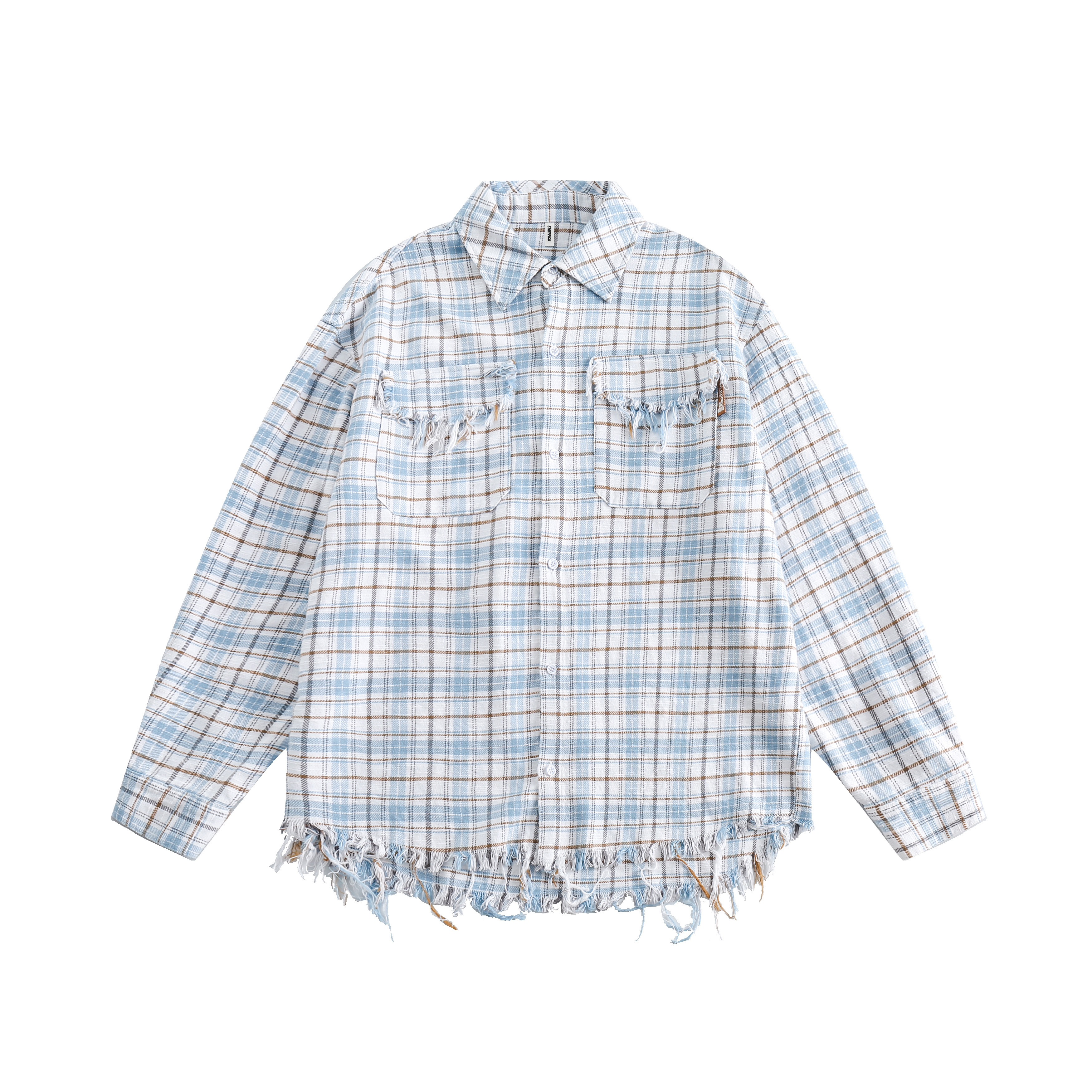 美式復古毛邊格子襯衫女設計感小眾寬鬆休閒襯衣女秋