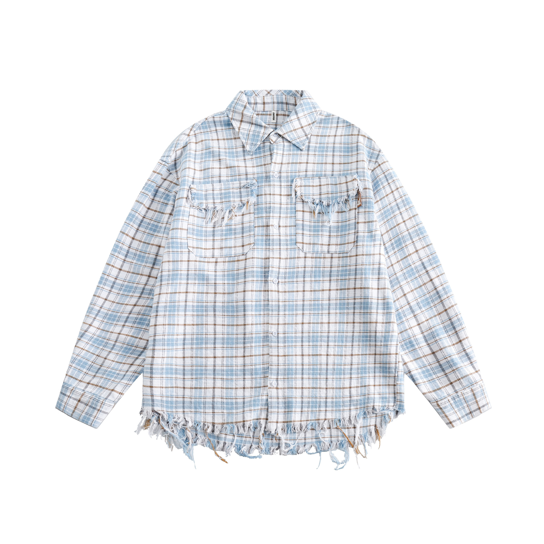 美式復古毛邊格子襯衫女設計感小眾寬鬆休閒襯衣女秋