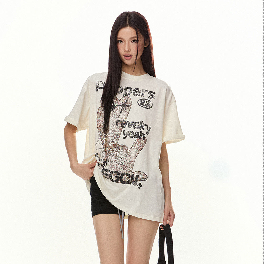 美式復古小眾印花潮牌T賉女2025夏季新款寬鬆短袖女
