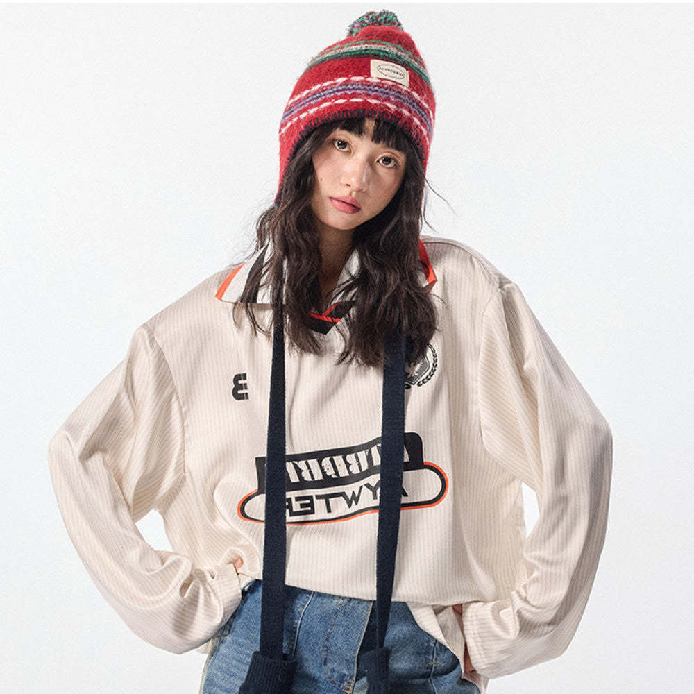 學院風印花衛衣女春秋2025新款復古寬鬆oversize設計感無帽上衣