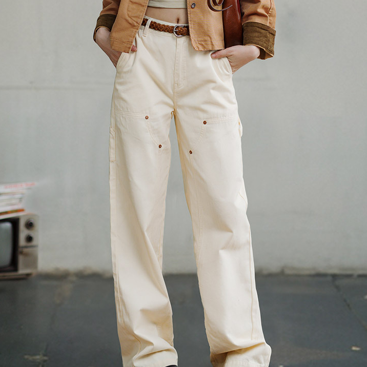 馬登女裝 美式工裝褲百搭純棉雙膝伐木褲復古街頭休閒長褲直筒褲春秋女