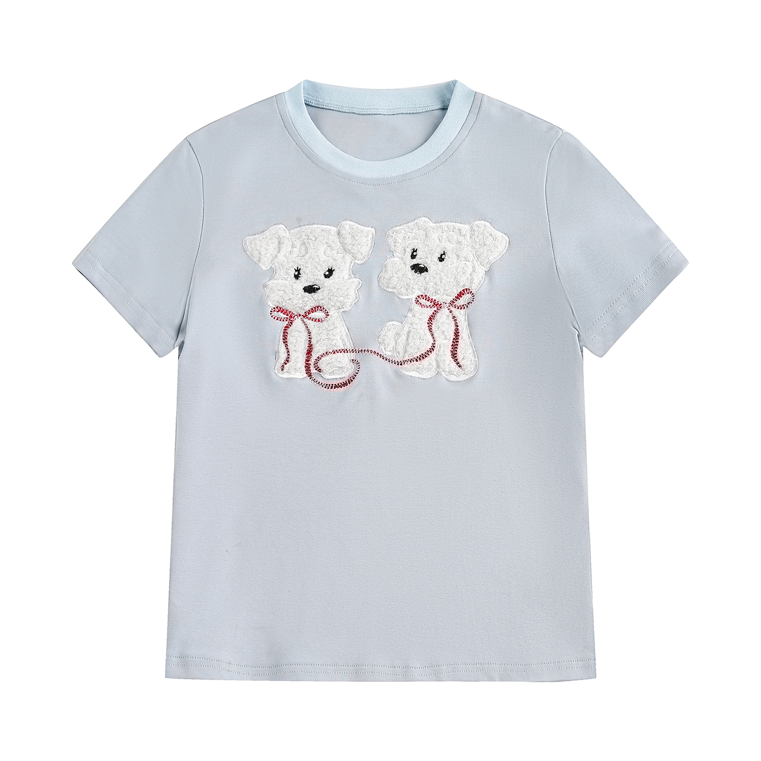 可愛毛茸茸小狗貼布繡短袖t恤女夏正肩顯瘦修身上衣