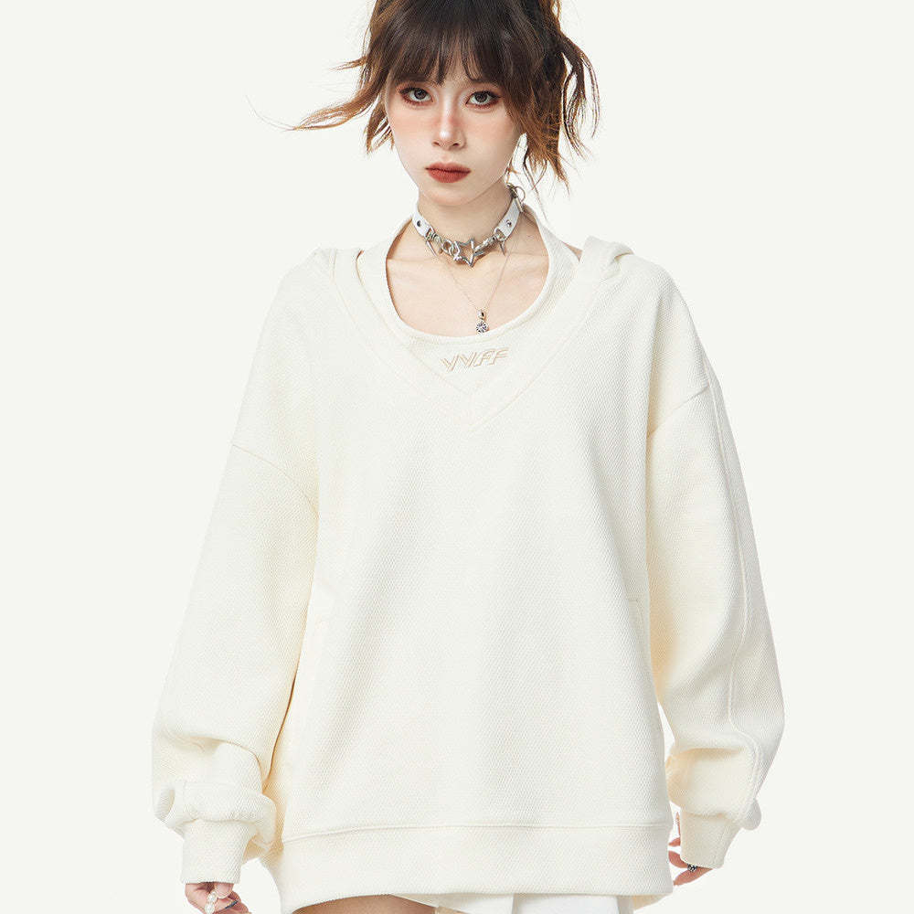 美式復古連帽套頭衛衣春秋季正肩oversize重磅寬鬆背心兩件套