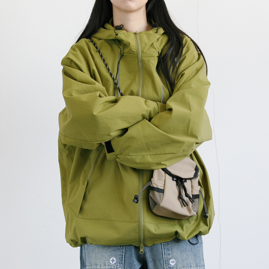 日系連帽戶外工裝拉鍊大口袋衝鋒衣夾克女中性風寬鬆短外套