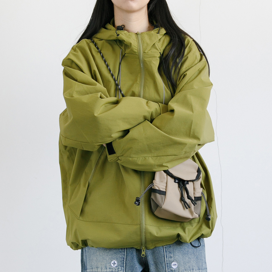 日系連帽戶外工裝拉鍊大口袋衝鋒衣夾克女中性風寬鬆短外套